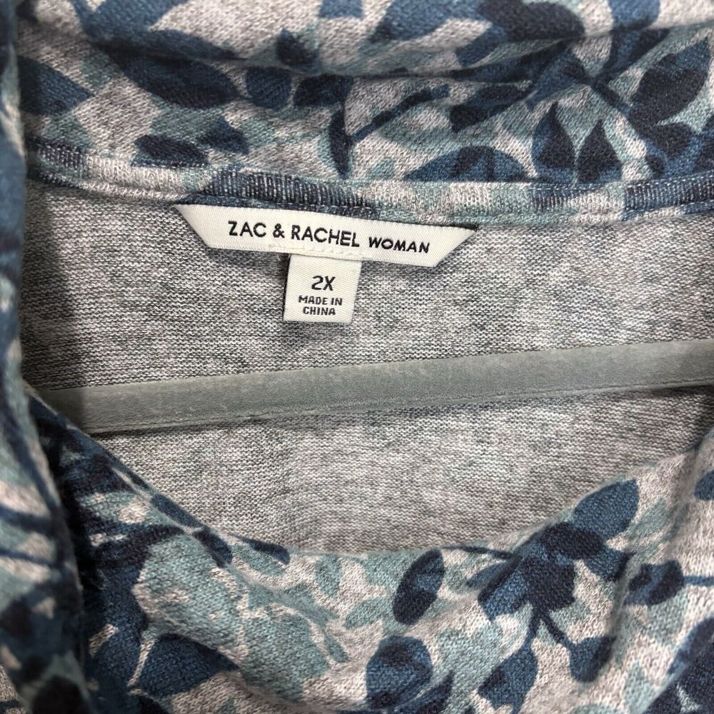 Zac and Rachel Womens 2x Tunic Top Cowl Neck Long Sleeve Blue Gray Mixed Floral - Picture 2 of 7